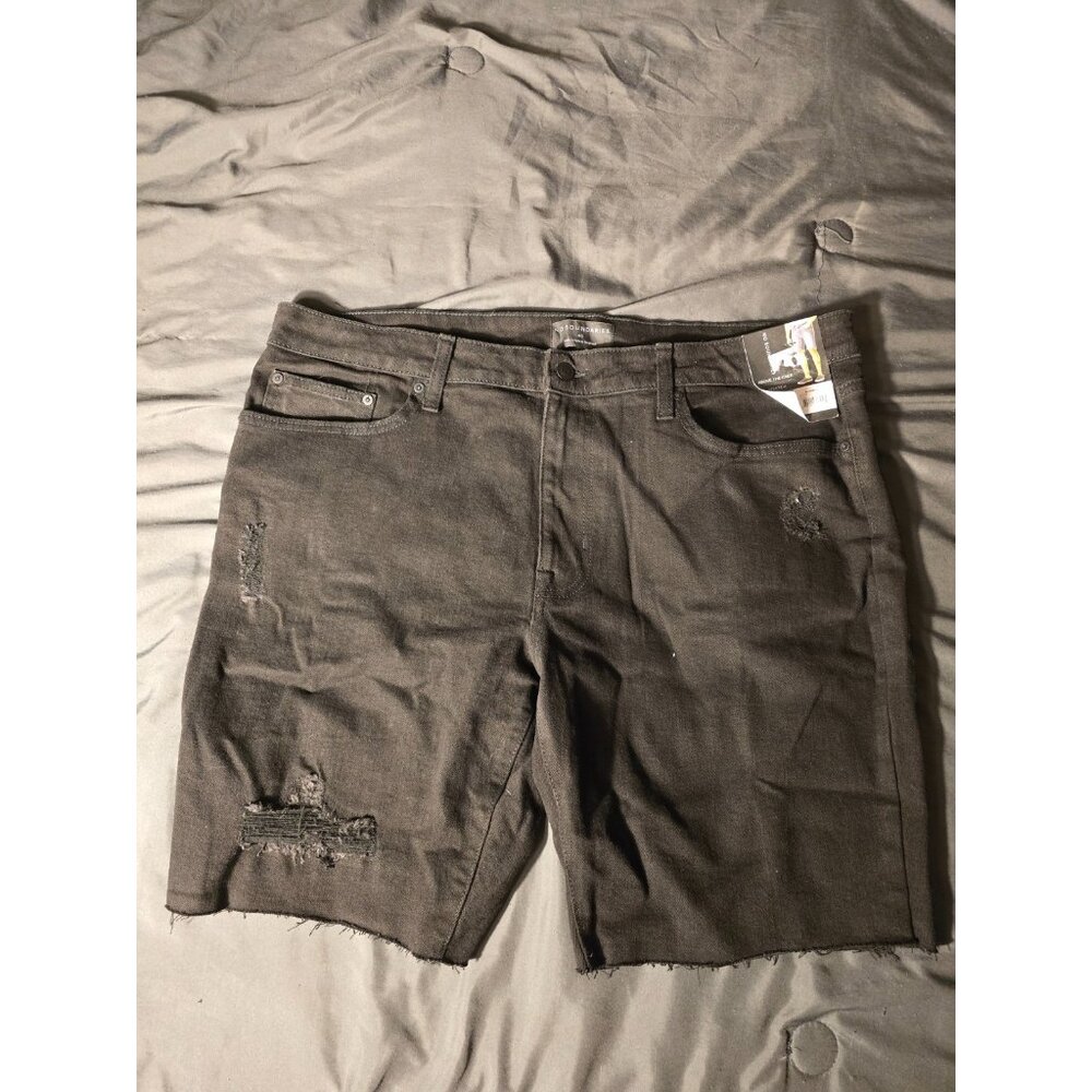 New No Bo Mens Black Denim Jean Shorts Waist Size 40 Stretch Distressed Goth Alt